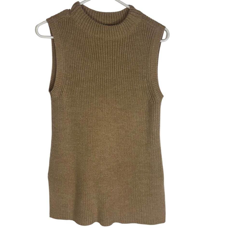 Chicos Womens Size 1 Tan Gold Metallic Ribbed Knit Sleeveless Sweater Vest Tunic